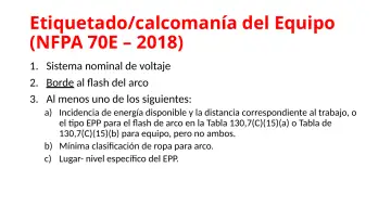 Slide 101: Etiquetado/calcomanía del Equipo (NFPA 70E – 2018)