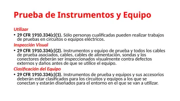 Slide 103: Prueba de Instrumentos y Equipo