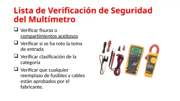 Slide 104: Lista de Verificación de Seguridad del Multímetro