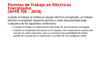 Slide 106: Permiso de Trabajo en Eléctricos Energizados (NFPA 70E – 2018)