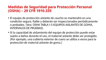 Slide 108: Medidas de Seguridad para Protección Personal (OSHA) – 29 CFR 1910.335