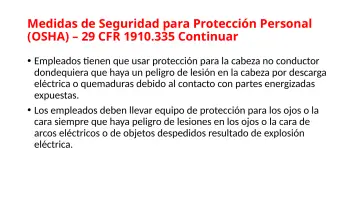 Slide 109: Medidas de Seguridad para Protección Personal (OSHA) – 29 CFR 1910.335 Continuar