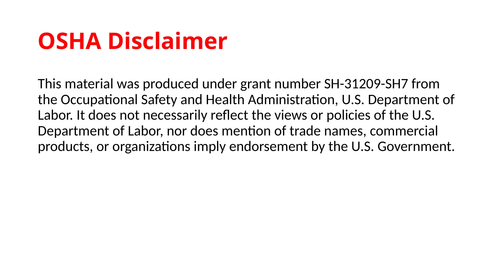 Electrical Hazards in Construction, slide 1: OSHA Disclaimer