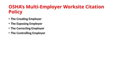 Slide 28: OSHA’s Multi-Employer Worksite Citation Policy