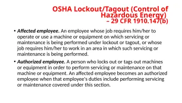 Slide 34: OSHA Lockout/Tagout (Control of Hazardous Energy)