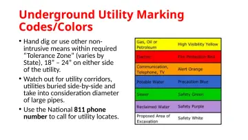 Slide 43: Underground Utility Marking Codes/Colors