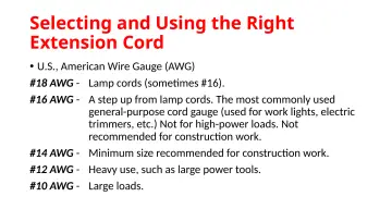 Slide 66: Selecting and Using the Right Extension Cord