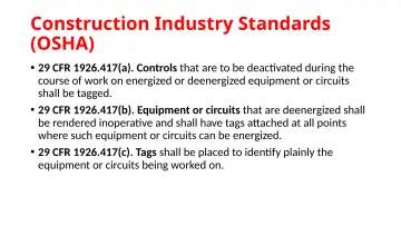 Slide 81: Construction Industry Standards (OSHA)