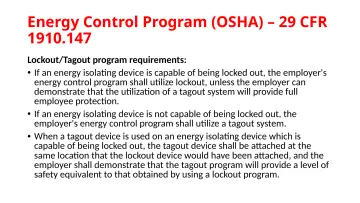 Slide 82: Energy Control Program (OSHA) – 29 CFR 1910.147