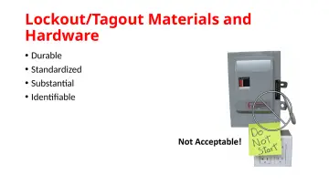 Slide 85: Lockout/Tagout Materials and Hardware