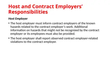 Slide 96: Host and Contract Employers’ Responsibilities