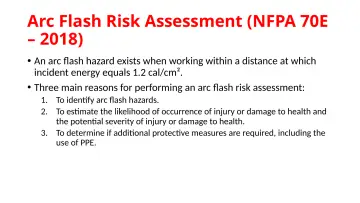 Slide 100: Arc Flash Risk Assessment (NFPA 70E