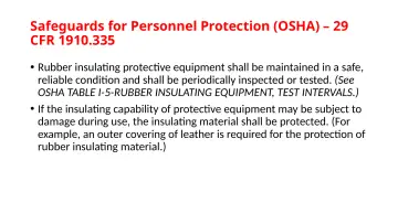 Slide 108: Safeguards for Personnel Protection (OSHA) – 29 CFR 1910.335