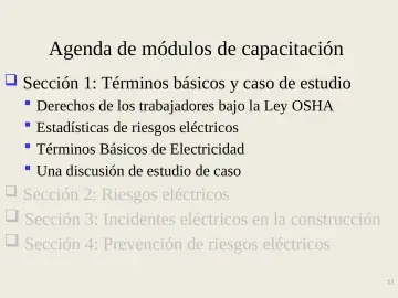 Slide 11: Agenda de módulos de capacitación