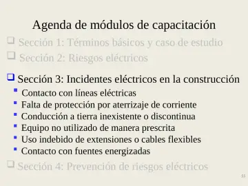 Slide 55: Agenda de módulos de capacitación