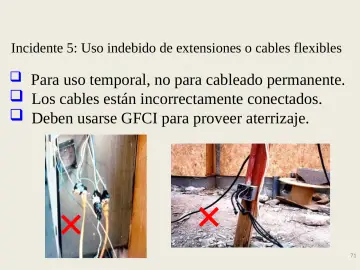 Slide 71: Incidente 5: Uso indebido de extensiones o cables flexibles
