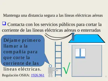 Slide 77: Mantenga una distancia segura a las líneas eléctricas aéreas