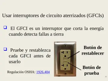 Slide 80: Usar interruptores de circuito aterrizados (GFCIs)
