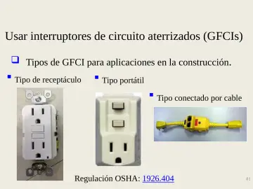Slide 81: Usar interruptores de circuito aterrizados (GFCIs)