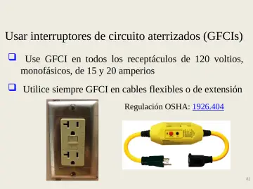 Slide 82: Usar interruptores de circuito aterrizados (GFCIs)