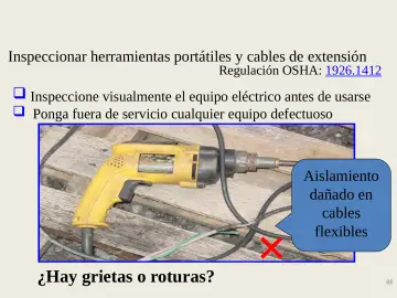 Slide 88: Inspeccionar herramientas portátiles y cables de extensión