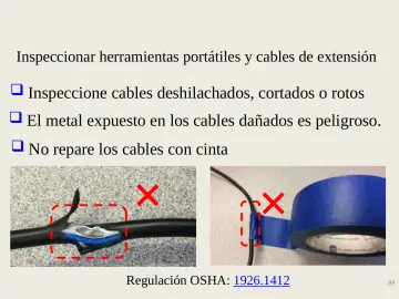 Slide 89: Inspeccionar herramientas portátiles y cables de extensión