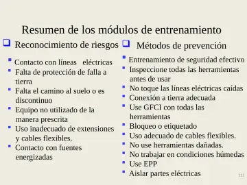 Slide 111: Contacto con líneas eléctricas Entrenamiento de seguridad efectivo
