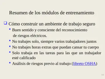 Slide 112: Resumen de los módulos de entrenamiento