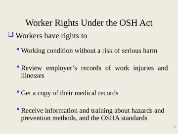 Slide 12: Worker Rights Under the OSH Act