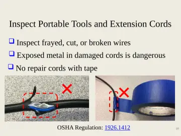 Slide 89: Inspect Portable Tools and Extension Cords