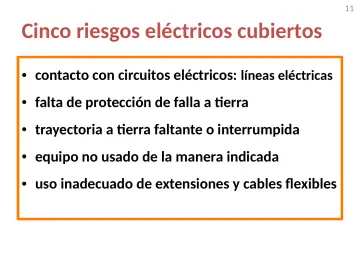 Slide 11: Cinco riesgos eléctricos cubiertos