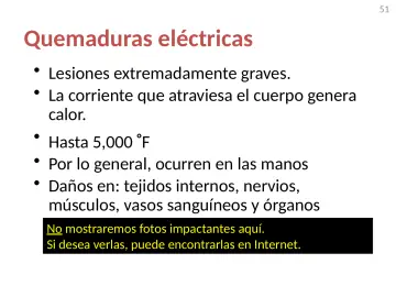 Slide 51: Quemaduras eléctricas