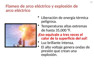 Slide 53: Flameo de arco eléctrico y explosión de arco eléctrico
