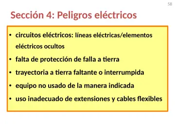 Slide 58: Sección 4: Peligros eléctricos