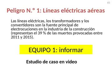 Slide 61: Peligro N.º 1: Líneas eléctricas aéreas