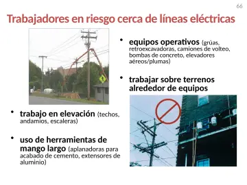 Slide 66: Trabajadores en riesgo cerca de líneas eléctricas