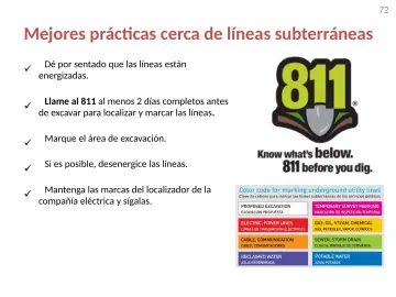 Slide 72: Mejores prácticas cerca de líneas subterráneas