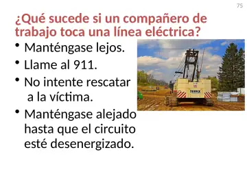 Slide 75: ¿Qué sucede si un compañero de trabajo toca una línea eléctrica?