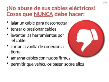 Slide 103: ¡No abuse de sus cables eléctricos! Cosas que NUNCA debe hacer: