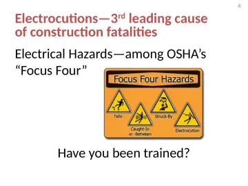 Slide 4: Electrocutions—3 rd leading cause of construction fatalities