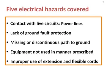 Slide 7: Five electrical hazards covered