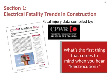 Slide 8: Section 1: Electrical Fatality Trends in Construction