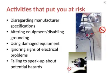 Slide 92: Activities that put you at risk