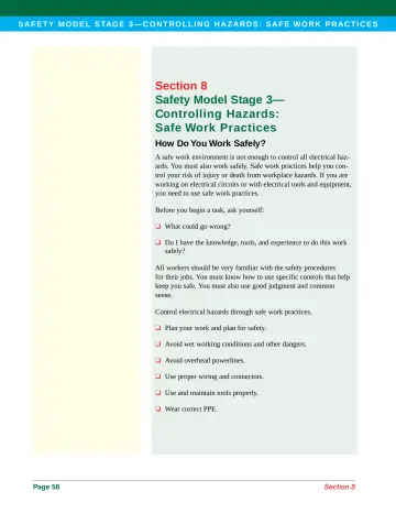 Page 66: Section 8 Safety Model Stage 3— Controlling Hazards: Safe Work Practices