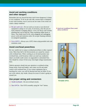Page 73: Avoid wet working conditions and other dangers