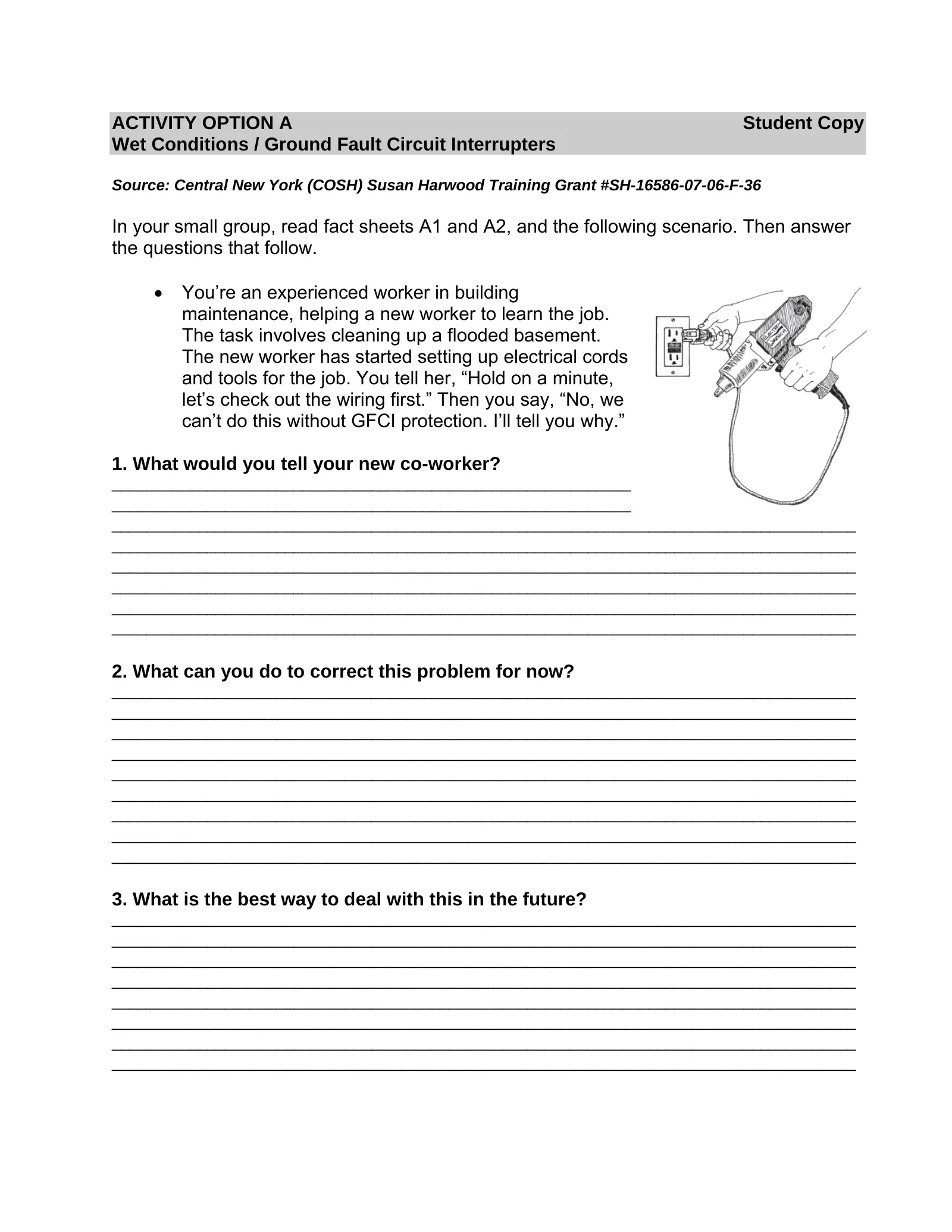 Focus Four: Electrocution Activity Options A and B, page 1: ACTIVITY OPTION A