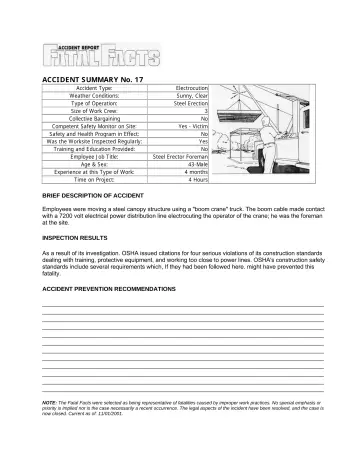 Page 2: ACCIDENT SUMMARY No. 17