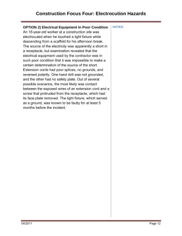 Page 18: OPTION 2) Electrical Equipment In Poor Condition NOTES: An 18-year-old worker at a…