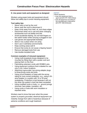 Page 24: D. Use power tools and equipment as designed