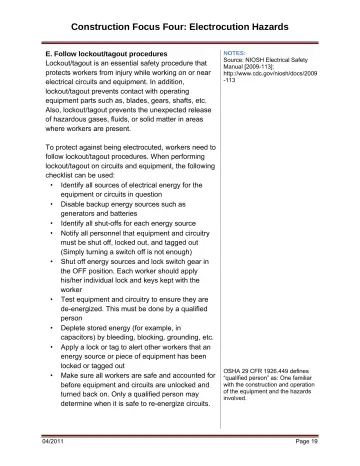 Page 25: E. Follow lockout/tagout procedures Lockout/tagout is an essential safety procedure that…